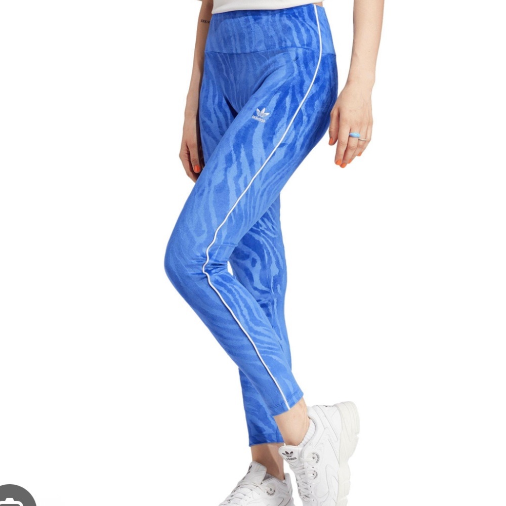 adidas Women's Originals Zebra Print Velour Leggings. Blue size small